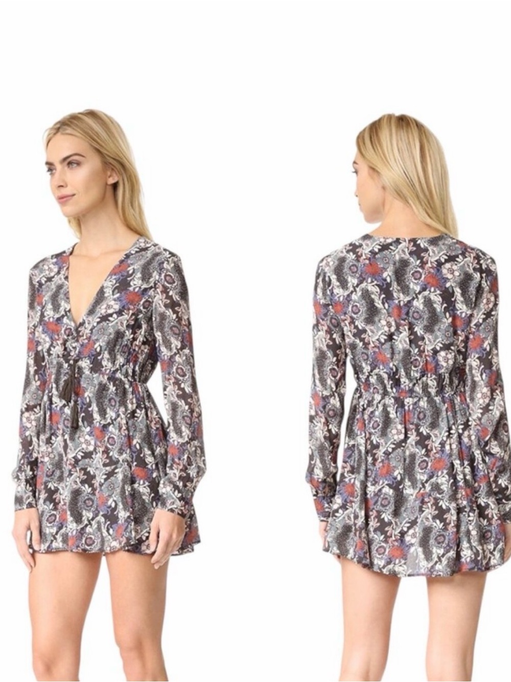 Free People Stealing Fire
Black Floral Long Sleeve Drawstring
Mini Dress